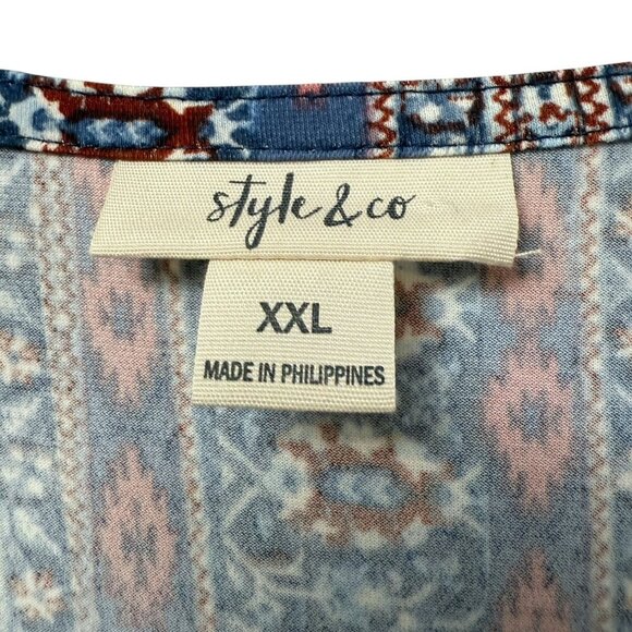 Style & Co Peasant Top XXL Blue Boho Stretch Jersey Short Sleeve Blouse NWT - Picture 4 of 7